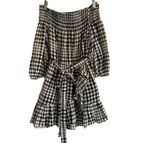 Tularosa Gingham Mini Off the Shoulder Dress Small - Picture 2 of 2